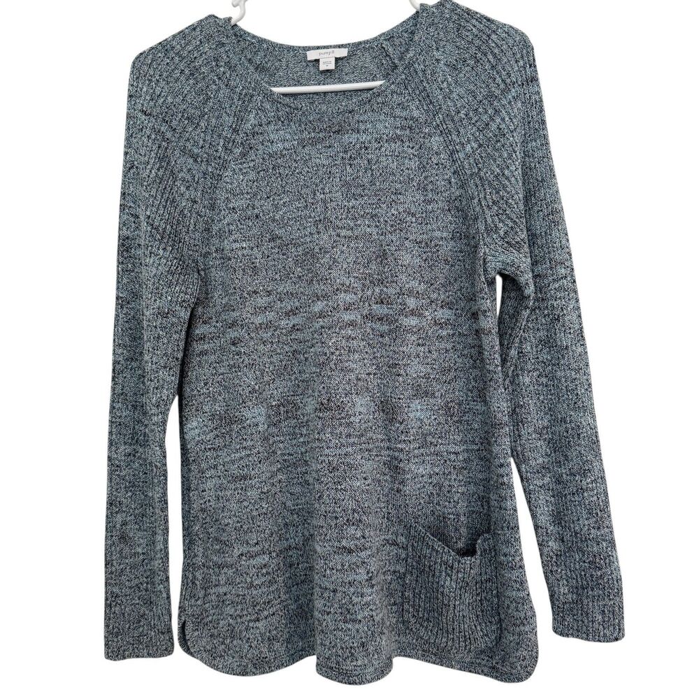J Jill Pure Jill Women's MEDIUM Knit Sweater accent pocket 68% linen Crew Neck